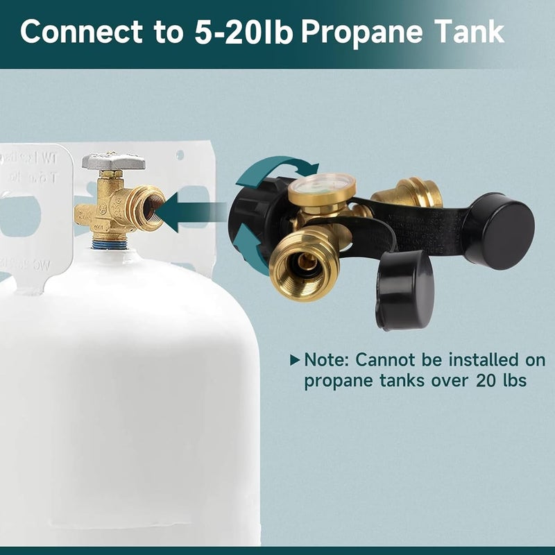 GASPRO Propane Splitter with Gauge, Propane Tank Splitter 2 Way for 5-20LB, Perfect for Heaters, Camping Stoves, BBQ Grills, Gas Burners and More - Image 4